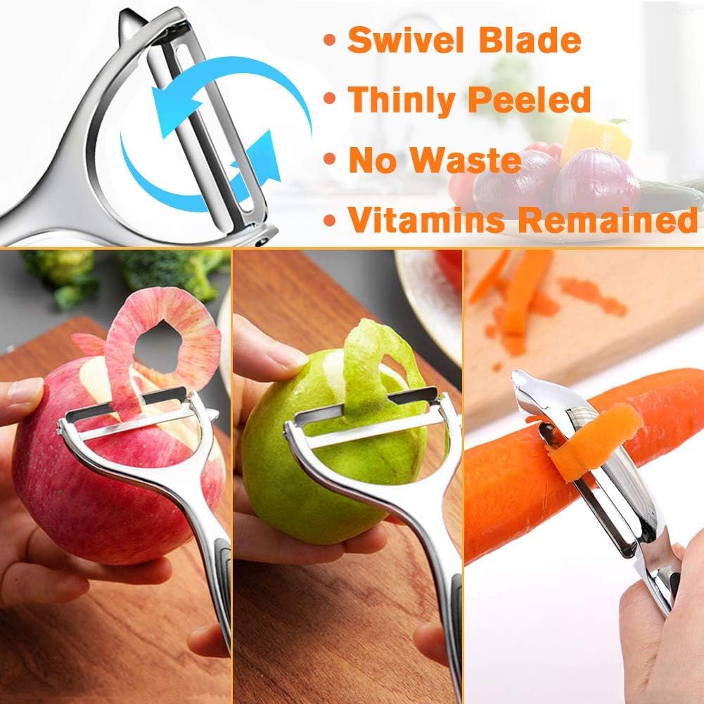 Stainless Steel Peeler Set – Multi-Functional Kitchen Fruit & Vegetable Peeler Kit Straight Peeler + Y-Shaped Peeler + 2 Citrus Peelers with Ergonomic Non-Slip Handle
