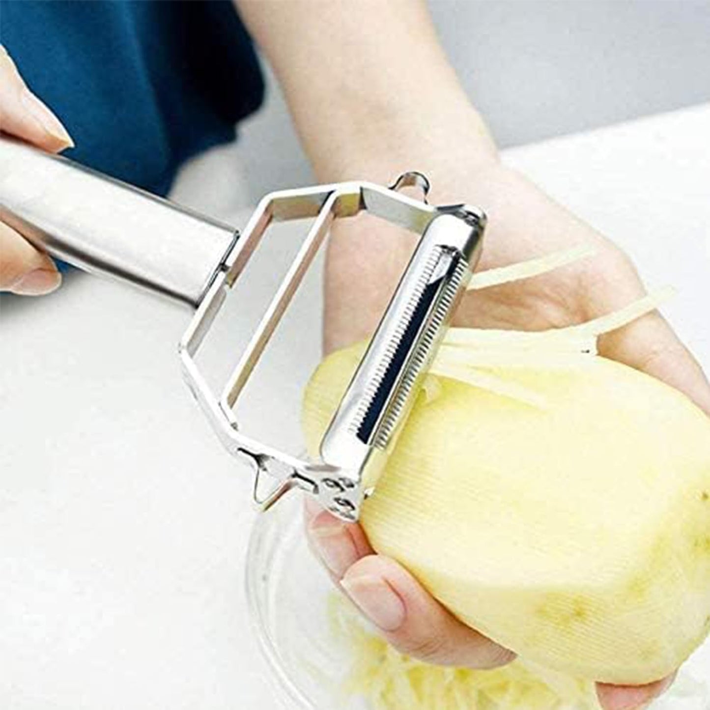 Food-Grade Stainless Steel Dual Blade Peeler – Multi-Functional Fruit & Vegetable Julienne & Peeling Tool with Hanging Hole, Easy to Clean