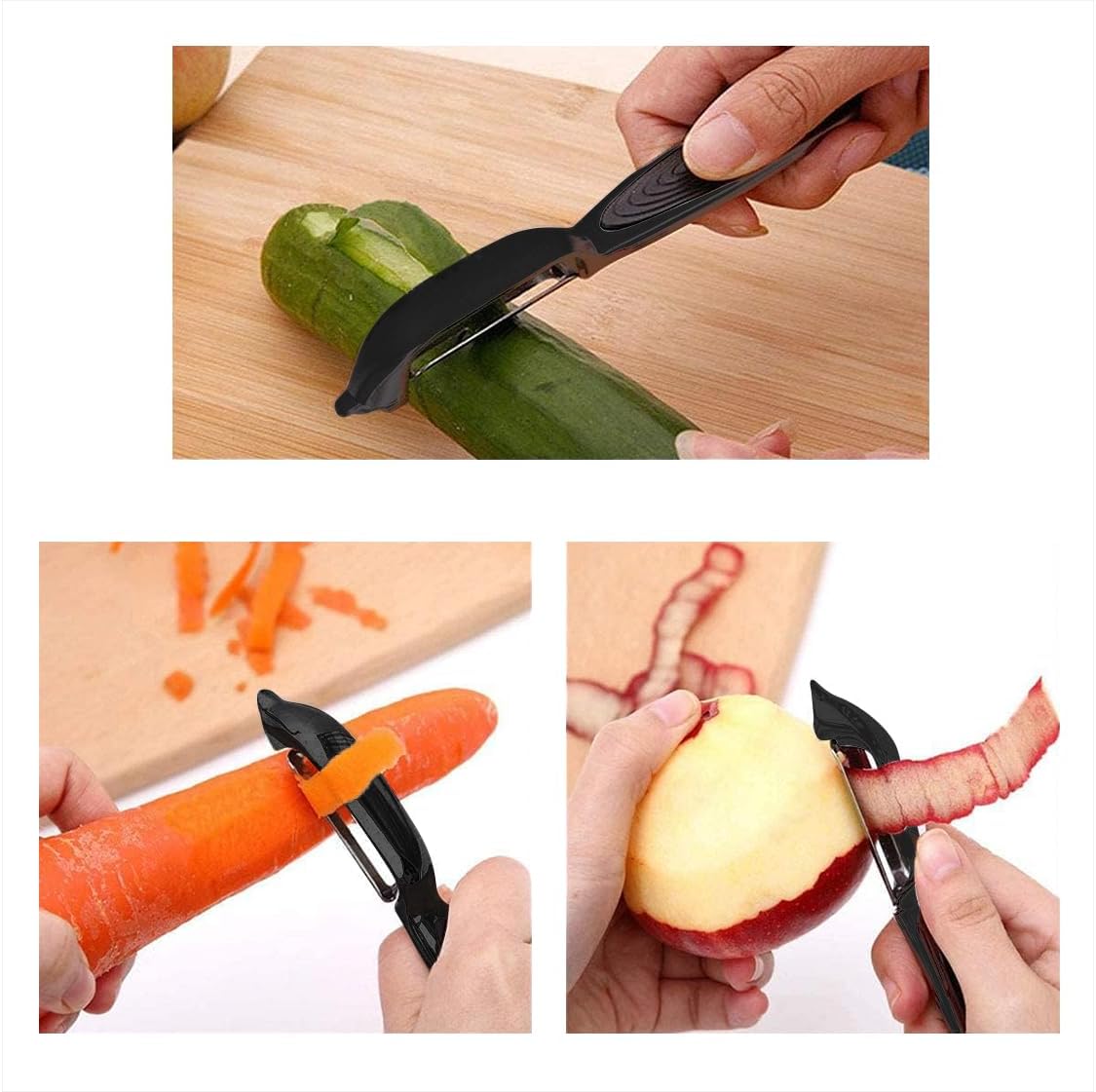 Black Stainless Steel Peeler Set – Multi-Functional Kitchen Fruit & Vegetable Peelers Straight Blade + Y-Shaped Ergonomic Design Non-Slip Handle Easy to Clean