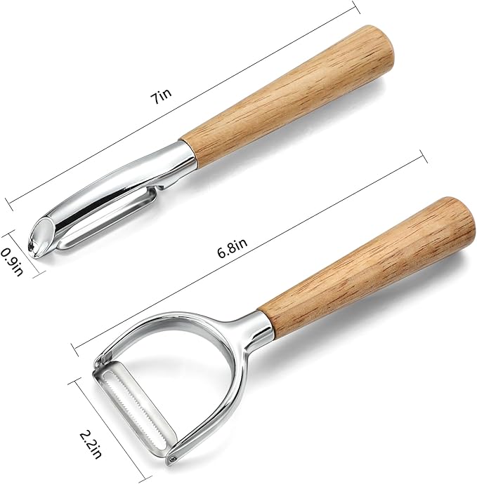 Wooden Handle Peeler Set (2 Pieces) – Stainless Steel Straight Peeler & Y-Shaped Peeler, Multi-Functional Fruit & Vegetable Tools