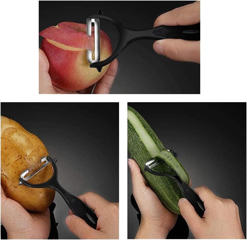 Black Stainless Steel Peeler Set – Multi-Functional Kitchen Fruit & Vegetable Peelers Straight Blade + Y-Shaped Ergonomic Design Non-Slip Handle Easy to Clean