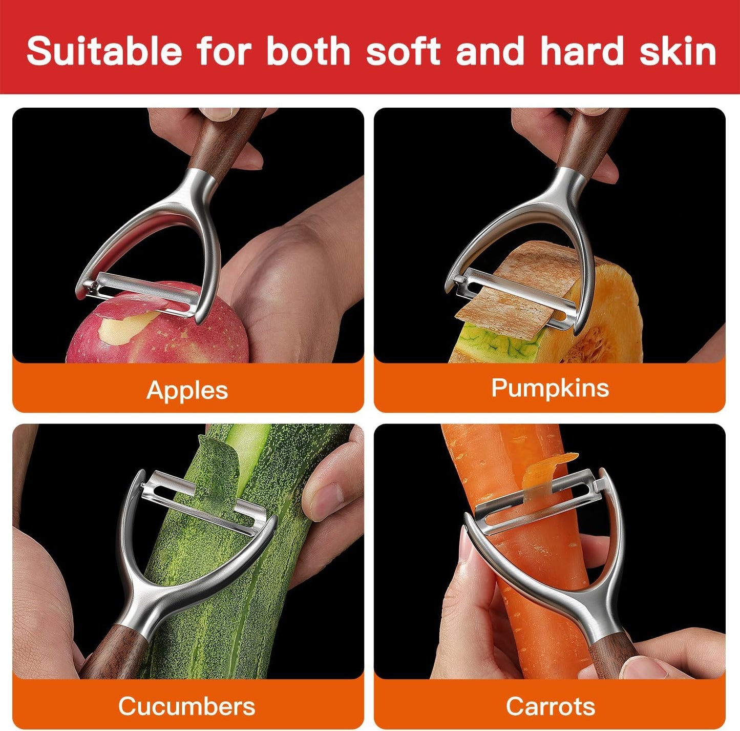 Stainless Steel Ceramic Blade Peeler with Wooden Handle – Multi-Functional Kitchen Fruit & Vegetable Peeler, Durable & Easy to Clean