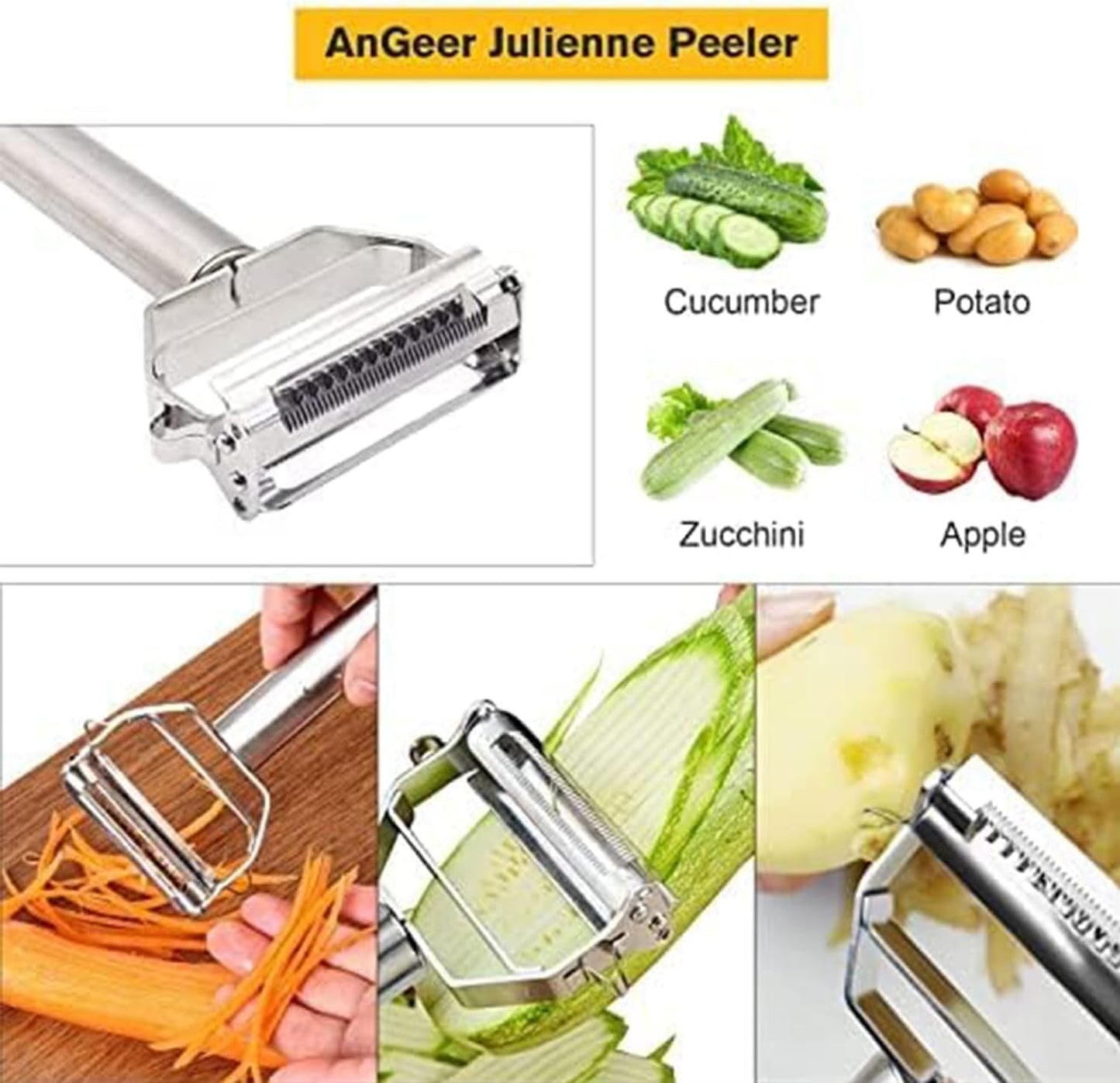 Food-Grade Stainless Steel Dual Blade Peeler – Multi-Functional Fruit & Vegetable Julienne & Peeling Tool with Hanging Hole, Easy to Clean