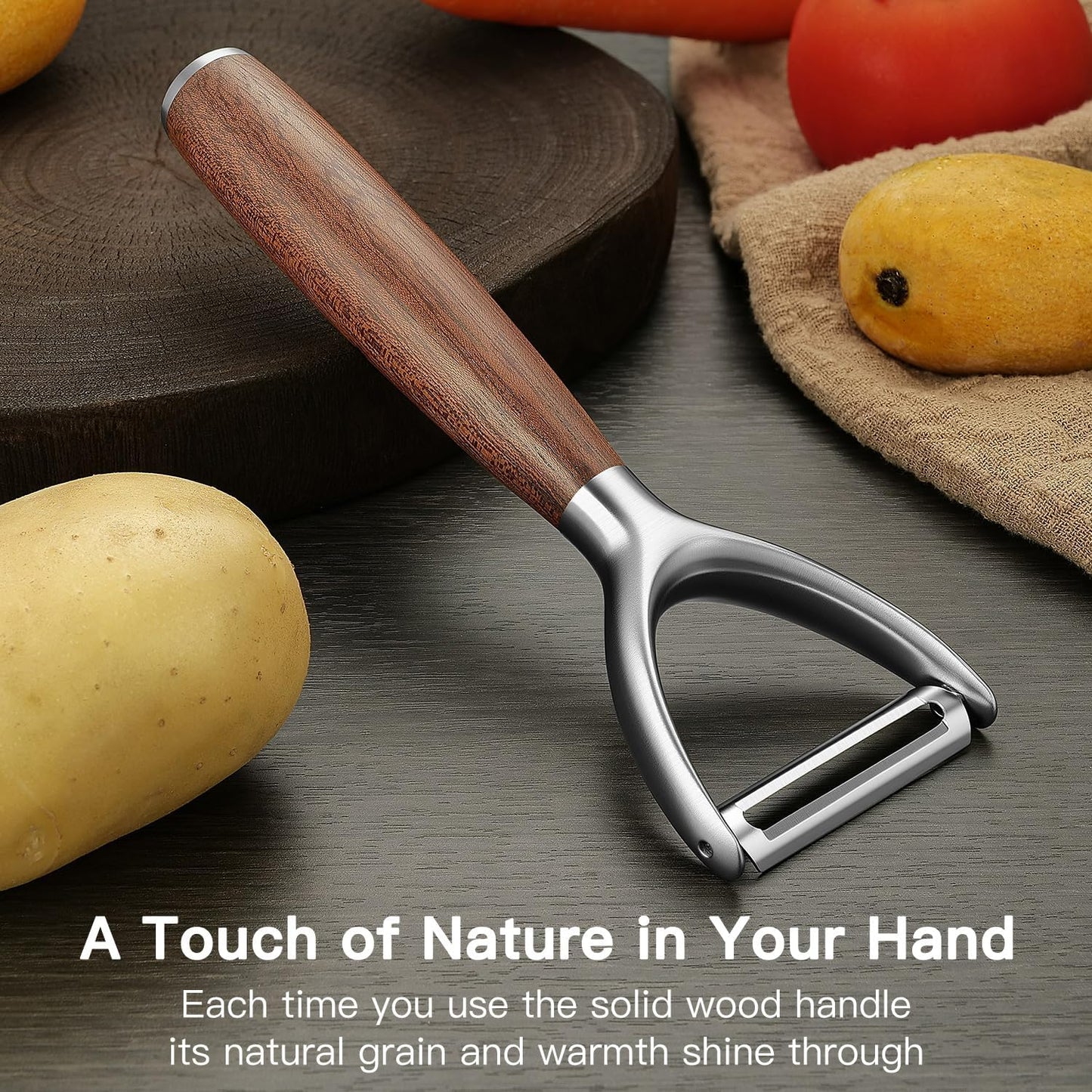 Stainless Steel Ceramic Blade Peeler with Wooden Handle – Multi-Functional Kitchen Fruit & Vegetable Peeler, Durable & Easy to Clean