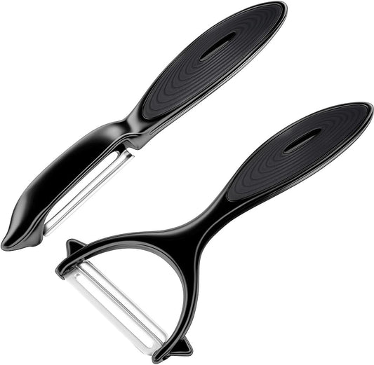 Black Stainless Steel Peeler Set – Multi-Functional Kitchen Fruit & Vegetable Peelers Straight Blade + Y-Shaped Ergonomic Design Non-Slip Handle Easy to Clean