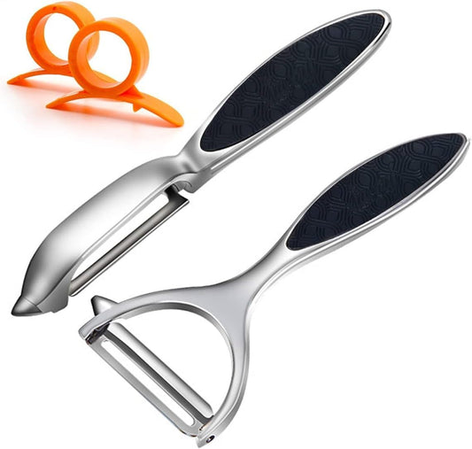 Stainless Steel Peeler Set – Multi-Functional Kitchen Fruit & Vegetable Peeler Kit Straight Peeler + Y-Shaped Peeler + 2 Citrus Peelers with Ergonomic Non-Slip Handle