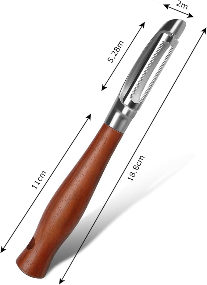 Wooden Handle Stainless Steel Peeler – Multi-Functional Fruit & Vegetable Peeler with Serrated Blade, Ergonomic Design, Easy to Clean