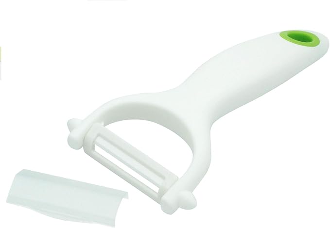 White Ceramic Blade Peeler Set with Protective Cover – Multi-Functional Y-Shaped Fruit & Vegetable Peeler