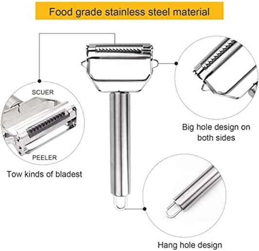 Food-Grade Stainless Steel Dual Blade Peeler – Multi-Functional Fruit & Vegetable Julienne & Peeling Tool with Hanging Hole, Easy to Clean