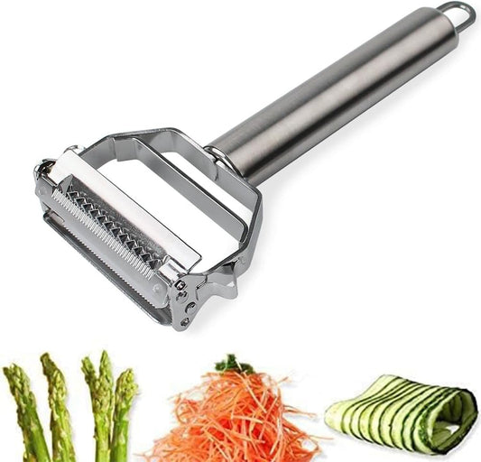 Food-Grade Stainless Steel Dual Blade Peeler – Multi-Functional Fruit & Vegetable Julienne & Peeling Tool with Hanging Hole, Easy to Clean