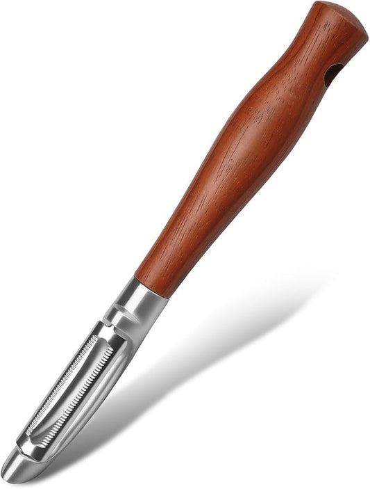 Wooden Handle Stainless Steel Peeler – Multi-Functional Fruit & Vegetable Peeler with Serrated Blade, Ergonomic Design, Easy to Clean