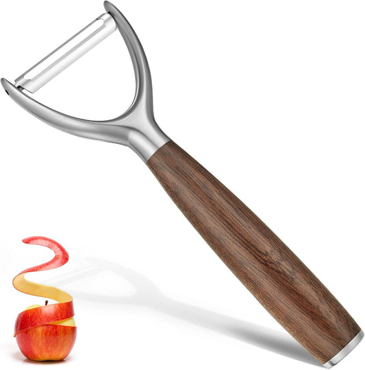 Stainless Steel Ceramic Blade Peeler with Wooden Handle – Multi-Functional Kitchen Fruit & Vegetable Peeler, Durable & Easy to Clean