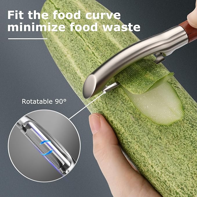 Wooden Handle Stainless Steel Peeler – Multi-Functional Fruit & Vegetable Peeler with Serrated Blade, Ergonomic Design, Easy to Clean